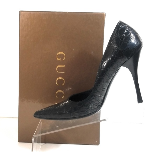 Gucci Women Caiman Black High Heels Pumps Sz 7 B - Picture 2 of 8